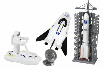 LEAN Toys 16576 Kosmická mise, sada 5 dílů: raketa, astronaut, vesmírná loď