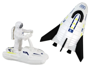 LEAN Toys 16576 Kosmická mise, sada 5 dílů: raketa, astronaut, vesmírná loď