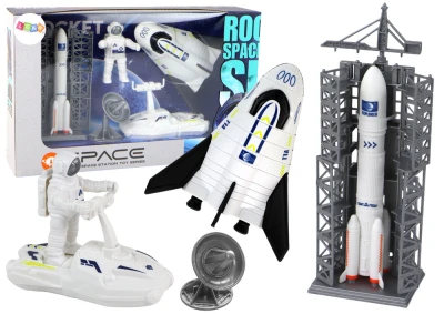 LEAN Toys 16576 Kosmická mise, sada 5 dílů: raketa, astronaut, vesmírná loď