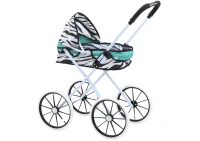LEAN Toys 17739 Skládací kočárek pro panenky s velkými koly Zebra, tyrkysový