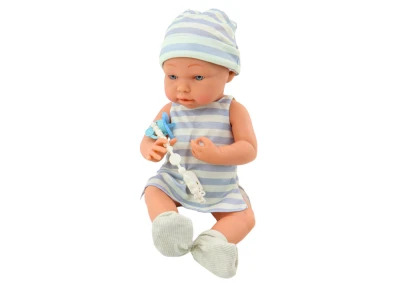 LEAN Toys 18159 Panenka miminko s čepičkou a bryndáčkem, modré