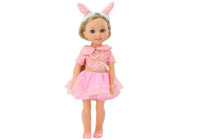 LEAN Toys 18171 Panenka v růžových šatech s kartáčem a čelenkou 38 cm