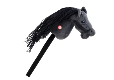 LEAN Toys 19535 Kůň na tyči Hobby Horse, dlouhosrstý se zvuky černý