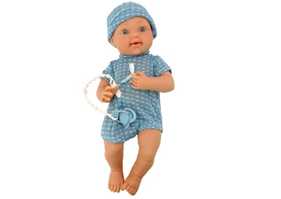 LEAN Toys 19554 Panenka s dudlíkem, čepičkou a dečkou, modrá