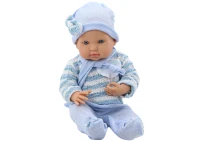 LEAN Toys 19552 Panenka se svetříkem s proužky, čepička a šála, modrá