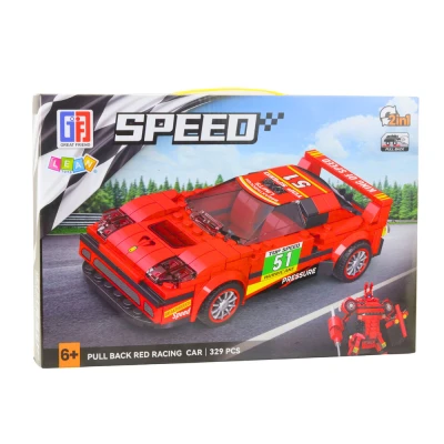 LEAN Toys 23571 Stavebnice Auto a robot 2 v 1, 329 dílků, červená
