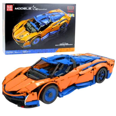 LEAN Toys 23655 Stavebnice RC športového auta, 1883 dielov, modrá a oranžová
