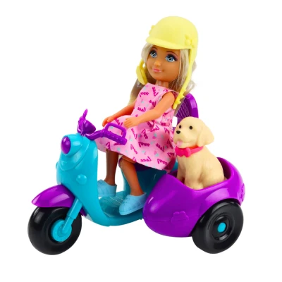 LEAN Toys 24477 Mini panenka Ankiki na tříkolovém skútru s pejskem