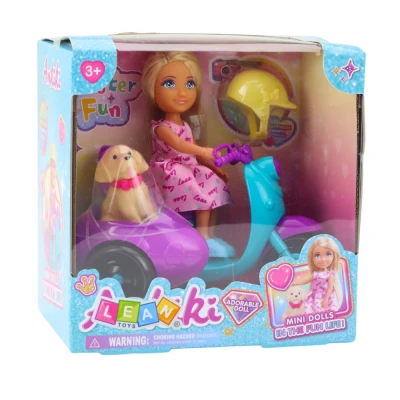 LEAN Toys 24477 Mini panenka Ankiki na tříkolovém skútru s pejskem