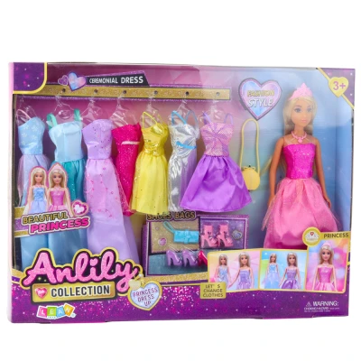 LEAN Toys 24485 Anlily panenka - 8 šatů, boty a kabelky, 17 dílů