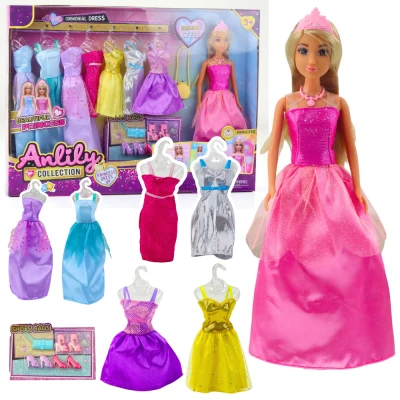 LEAN Toys 24485 Anlily panenka - 8 šatů, boty a kabelky, 17 dílů