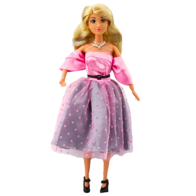 LEAN Toys 24499 Bábika Anlily v plesových šatách s bodkami, svetloružová