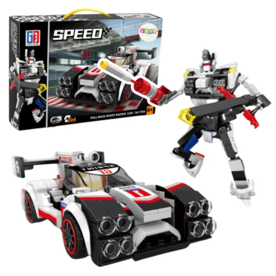 LEAN Toys 24573 Konstrukční stavebnice Auto Robot 2 v 1, 341 dílků, bílá