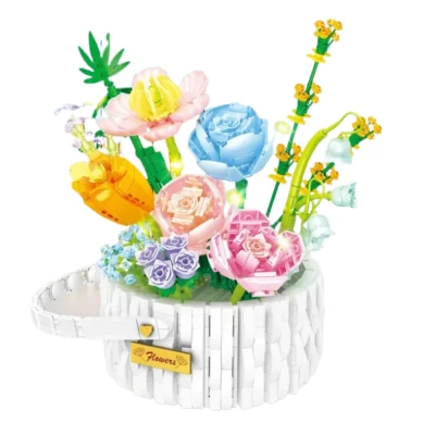 LEAN Toys 26707 Stavebnicový kvetinový košík s LED, 1376 dielov