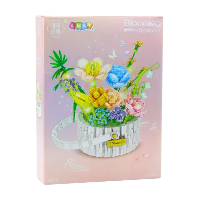 LEAN Toys 26707 Stavebnicový kvetinový košík s LED, 1376 dielov