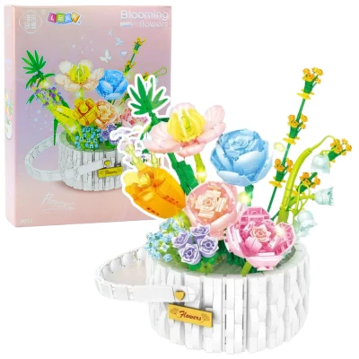 LEAN Toys 26707 Stavebnicový kvetinový košík s LED, 1376 dielov