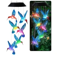 LEAN 26937 Solární zahradní LED zvonky Kolibříci 70 cm, modré