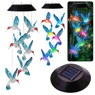 LEAN 26937 Solární zahradní LED zvonky Kolibříci 70 cm, modré