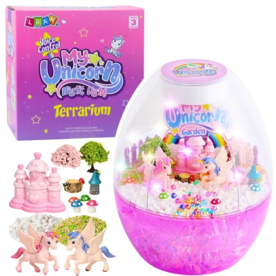 LEAN Toys 27397 Kreativní sada terárium s jednorožci, noční světlo, ovládání hlasem DIY