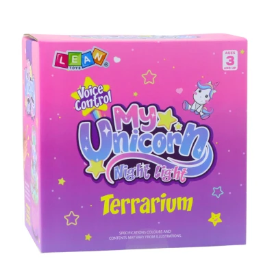 LEAN Toys 27397 Kreativní sada terárium s jednorožci, noční světlo, ovládání hlasem DIY