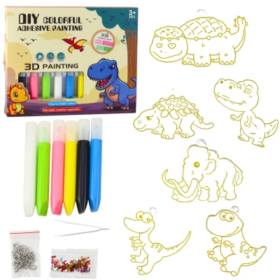 LEAN Toys 27734 Kreativní DIY 3D vitráže, přívěsky Dinosauři, 6 gelových fixů