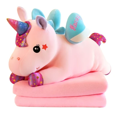 LEAN Toys 27927 Plyšový jednorožec s dekou 3 v 1, 160 x 110 cm, růžová