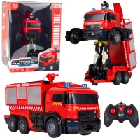 LEAN Toys 27911 RC hasičské auto/robot 2 v 1 - světla, zvuky, voda