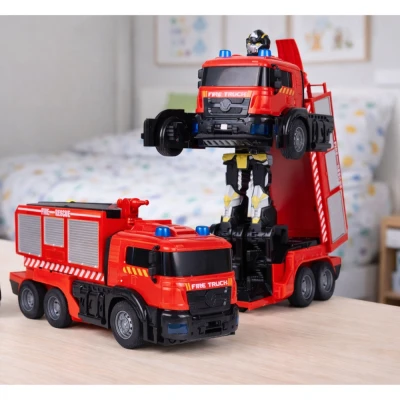 LEAN Toys 27911 RC hasičské auto/robot 2 v 1 - světla, zvuky, voda