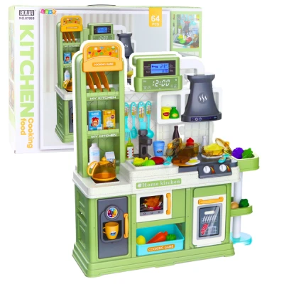 LEAN Toys 28019 Dětská kuchyňka interaktivní  64 dílů - voda, pára a měnící se potraviny, zelená