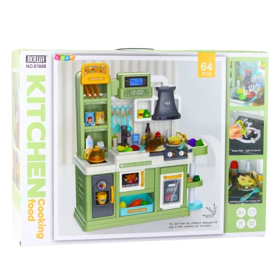 LEAN Toys 28019 Dětská kuchyňka interaktivní  64 dílů - voda, pára a měnící se potraviny, zelená