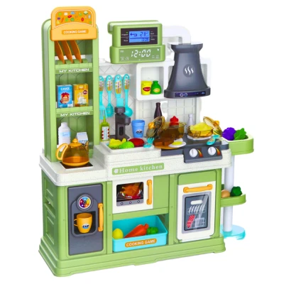 LEAN Toys 28019 Dětská kuchyňka interaktivní  64 dílů - voda, pára a měnící se potraviny, zelená