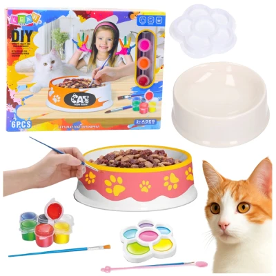 LEAN Toys 28146 Sada na malování keramické misky pro kočku DIY, 6 dílů