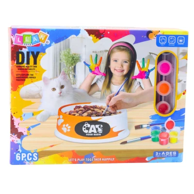 LEAN Toys 28146 Sada na malování keramické misky pro kočku DIY, 6 dílů