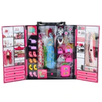 LEAN Toys 28843 Šatník pre bábiky s bábikou a príslušenstvom, ružový