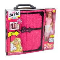 LEAN Toys 28843 Šatník pre bábiky s bábikou a príslušenstvom, ružový