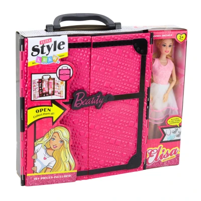 LEAN Toys 28843 Šatník pre bábiky s bábikou a príslušenstvom, ružový
