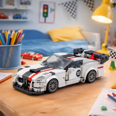 LEAN Toys 28913 Stavebnice závodní auto VIPER, 379 dílků, bílo-červený
