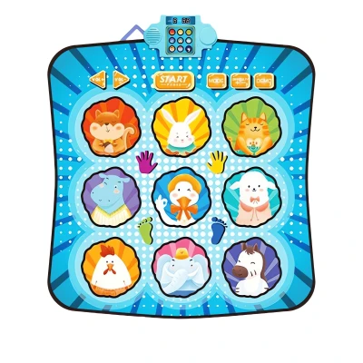 LEAN Toys 28734 Interaktivní hudební taneční podložka pro děti zvířátka, LED světla, modrá 