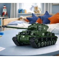 LEAN Toys 28916 Sherman M4A3E8 Tank Model Kit 1:30, 839 dielov, zelená