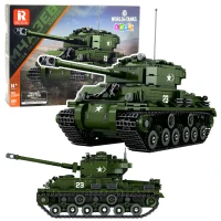LEAN Toys 28916 Sherman M4A3E8 Tank Model Kit 1:30, 839 dielov, zelená