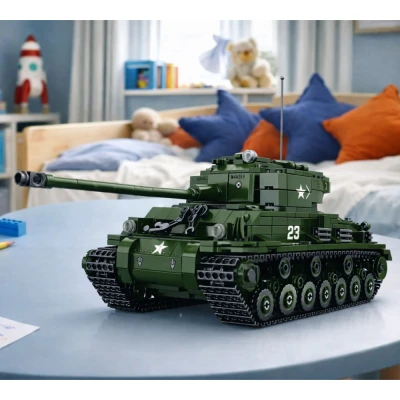 LEAN Toys 28916 Sherman M4A3E8 Tank Model Kit 1:30, 839 dielov, zelená