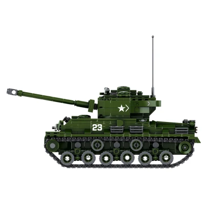 LEAN Toys 28916 Sherman M4A3E8 Tank Model Kit 1:30, 839 dielov, zelená