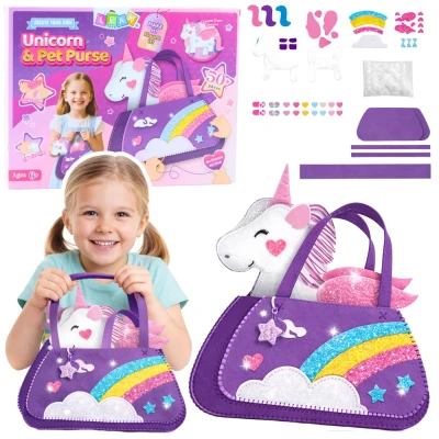 LEAN Toys 28778 Kreativní DIY sada - kabelka s jednorožcem na šití, 50 dílů