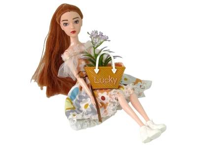 LEAN Toys 13920 Panenka Emily s kabelkou a květinou, zrzka