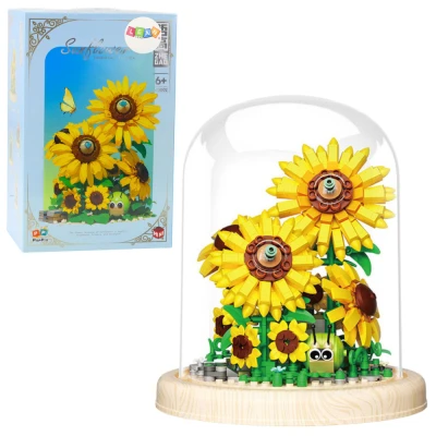 LEAN Toys 14258 Stavebnicová sada kvetín Slnečnica v kupole, 633 dielov, LED