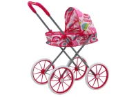 LEAN Toys 17742 Skládací kočárek pro panenky s velkými koly, růžový vzorovaný