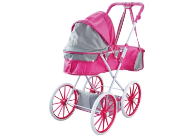 LEAN Toys 17736 Kovový kočík na bábiky s taškou, veľké kolesá, ružový