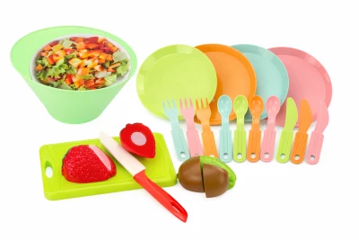 LEAN Toys 18119 Sada ovoce na krájení s příbory a tácem potraviny, 25 ks