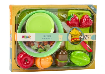 LEAN Toys 18119 Sada ovoce na krájení s příbory a tácem potraviny, 25 ks