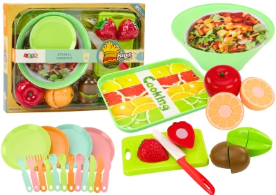 LEAN Toys 18119 Sada ovoce na krájení s příbory a tácem potraviny, 25 ks